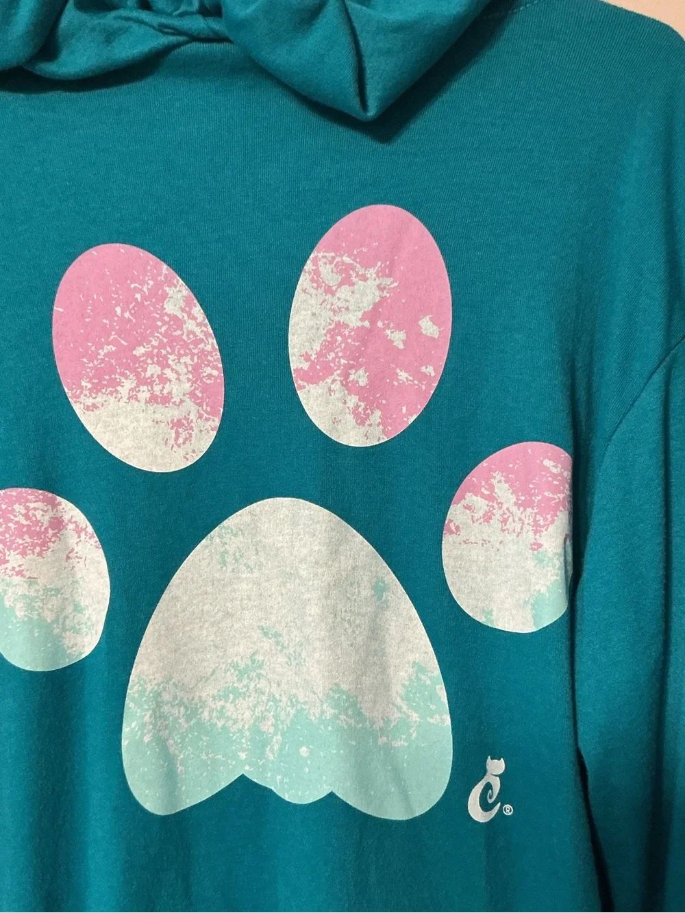 Teal Zip-Up Hoodie with Cat Logo